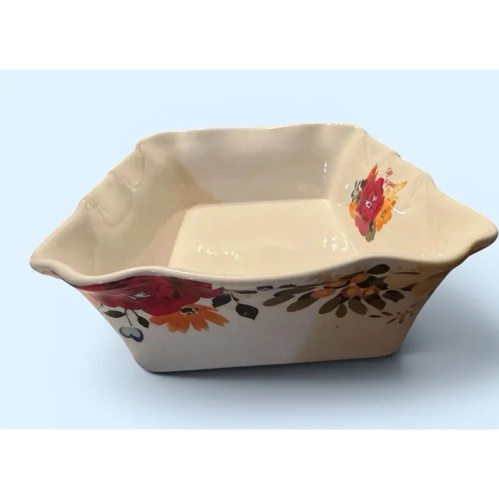 The Pioneer Woman Frontier Rose 12x8 Rectangular Ceramic Baker Dish White Floral
